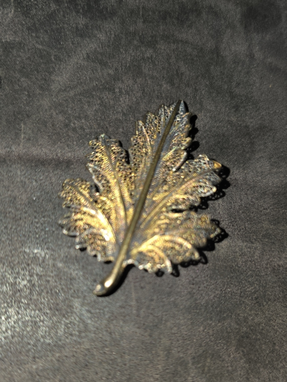 Vintage Sterling Silver Gold Leaf Brooch Stamped . High End
